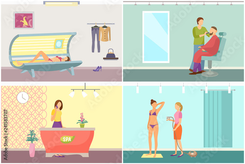 Spa Salon Reception and Tanning Solarium Vector
