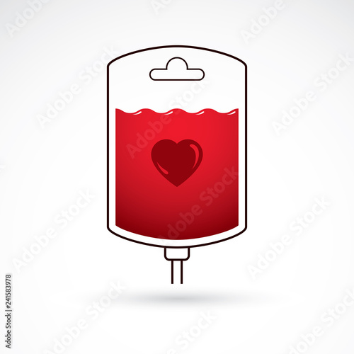 Vector illustration of blood dropper prepared for blood donation. Blood transfusion metaphor, medical care emblem.