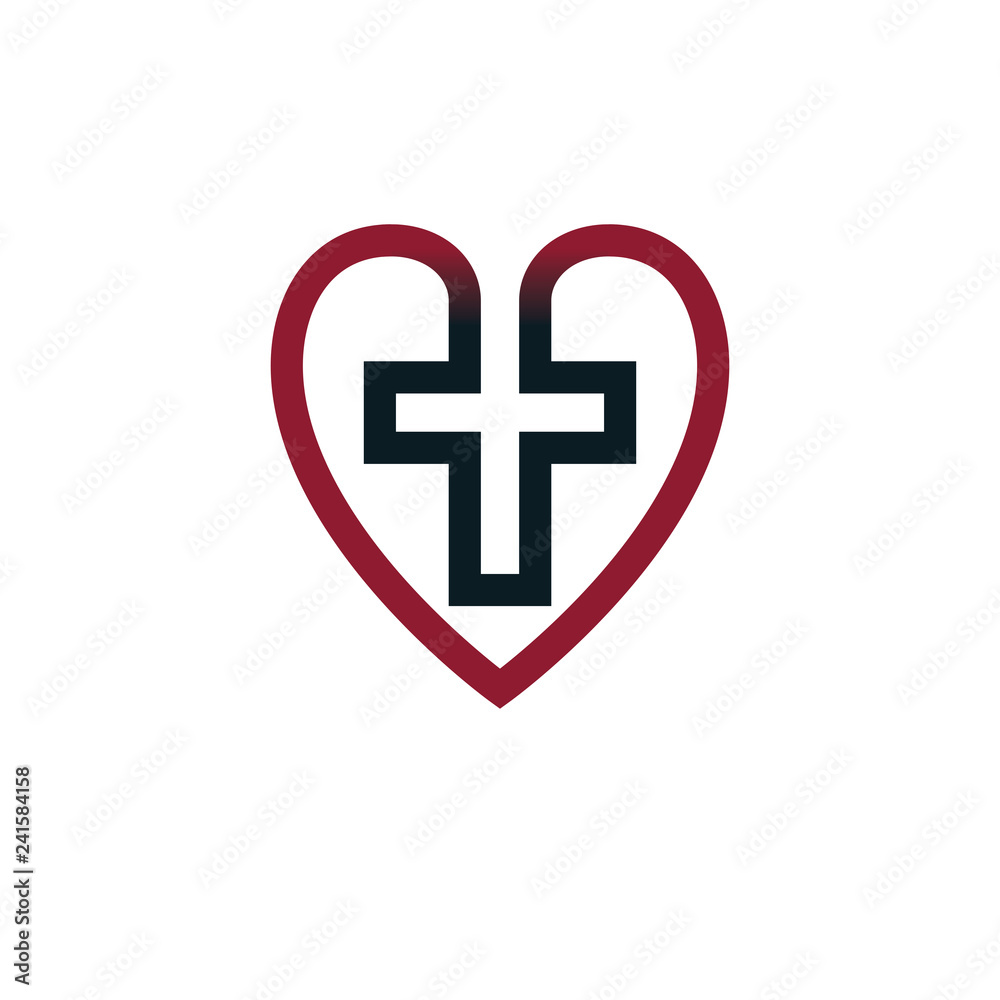 Love of God vector creative symbol design combined with Christian Cross and heart, vector logo or sign. Love of God vector creative symbol design combined with Christian Cross and heart, vector logo or sign.