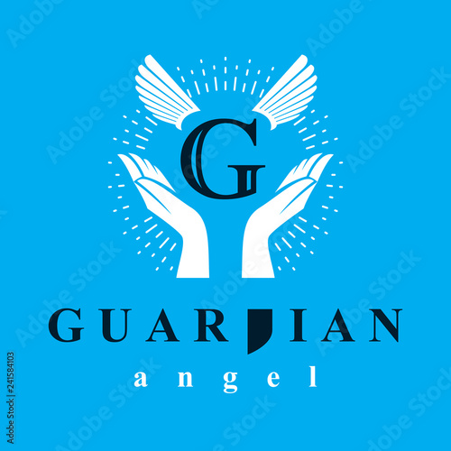 Guardian angel vector conceptual emblem best for use in catechesis organizations.