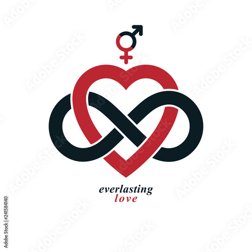 Eternal Love conceptual sign, vector symbol created with infinity loop sign and heart.