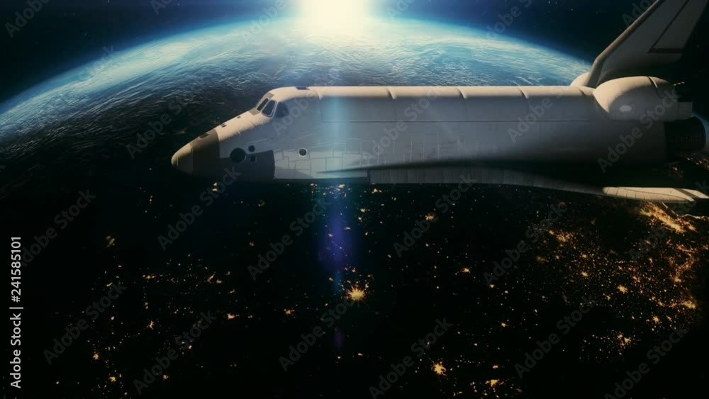 Space shuttle in orbit around earth