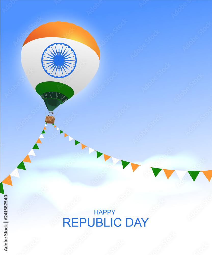 Happy republic day India greeting card air balloon - obrazy, fototapety, plakaty 