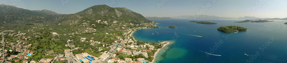 Panoramic of Nidri bay, beautiful Lefkada island. Greece.