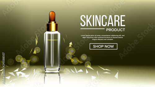 Cosmetic Glass Design Vector. Perfume, Essence. Oil, Water, Perfume. Bottle. 3D Isolated Transparent Realistic Mockup Template Illustration