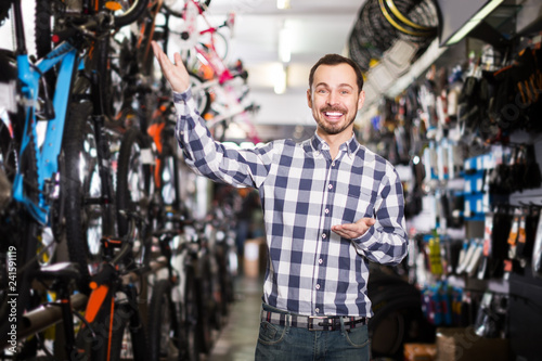 Male customer in bike shop