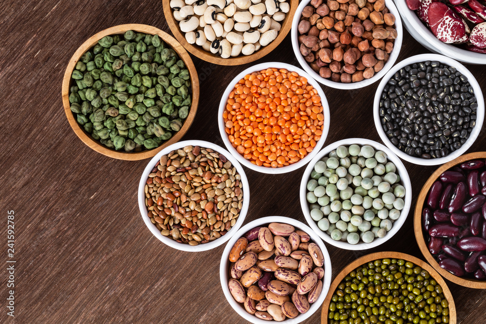 Various assortment of indian legumes - beans, chickpeas, lentils, dal top view. Various assortment of indian legumes - beans, chickpeas, lentils, dal top view.
