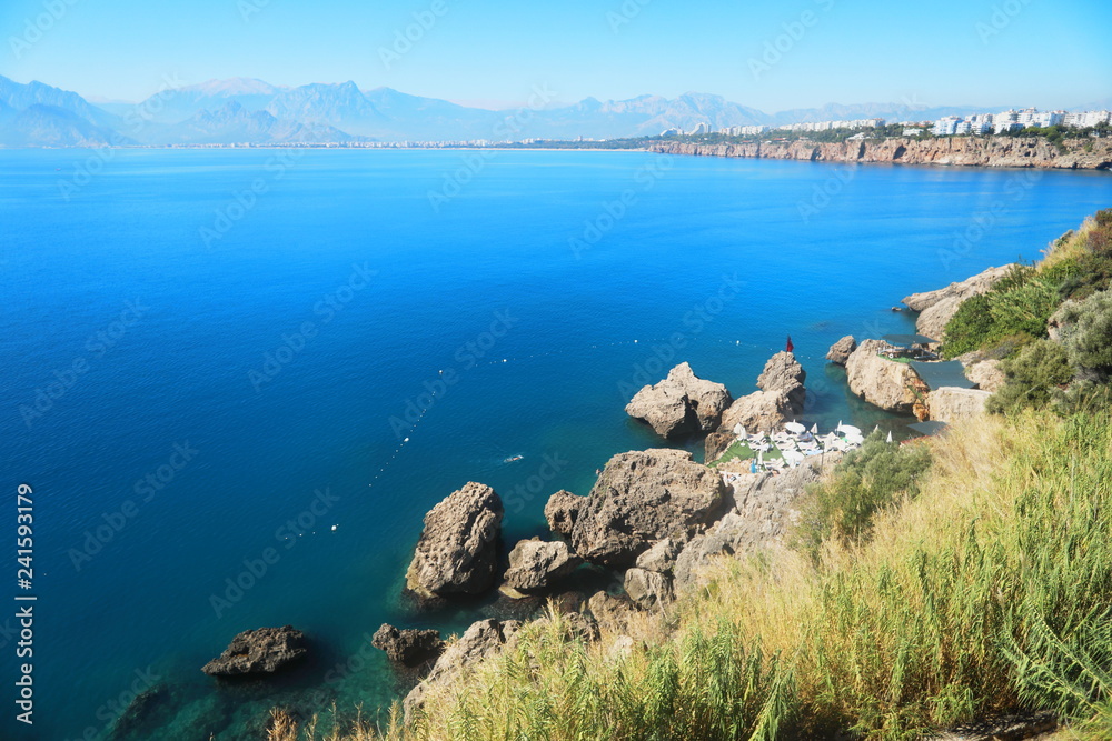 panoramic view of the sea and mountains