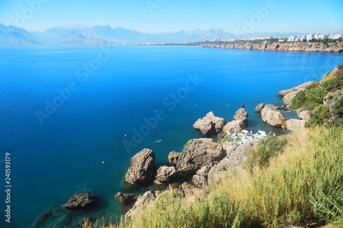 panoramic view of the sea and mountains