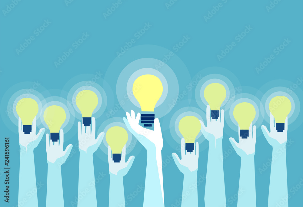Vector of multiple hands holding bright lightbulbs. Vector of multiple hands holding bright lightbulbs.