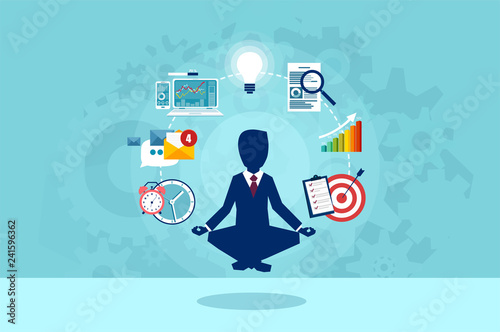 Vector of businessman meditating having a break at work.