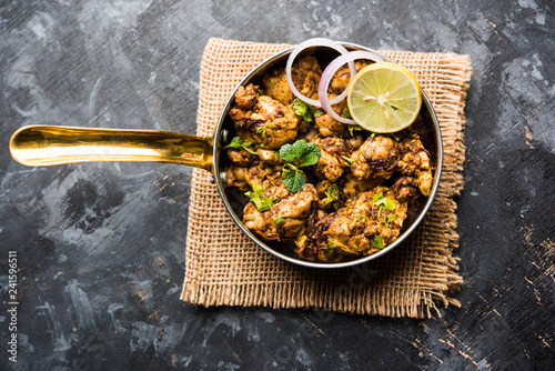 Brain / Bheja Fry of goat, sheep or lamb is a popular Indian or pakistani dish cooked on Bakra Eid(Eid-ul-zuha). served in karahi, pan or plate. selective focus photo