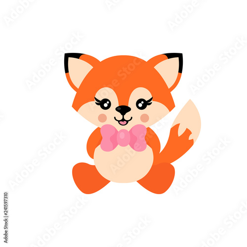 cartoon cute fox with tie sitting vector
