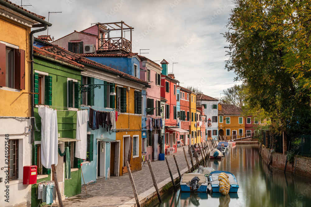 Reflection of colourful houses on the island of Burano