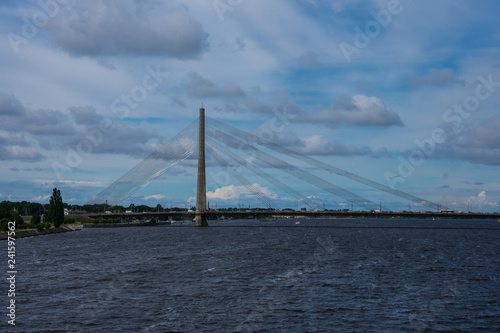 Daugava River and Vansu Bridge (Vansu tilts). Riga, Latvia