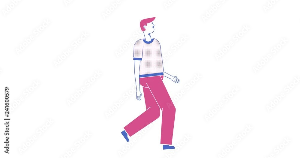 The man goes with a funny walk. Looped video in outline style with alpha channel.