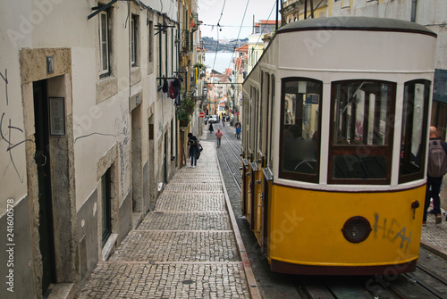 Old tram in Alfama district of Lisboa