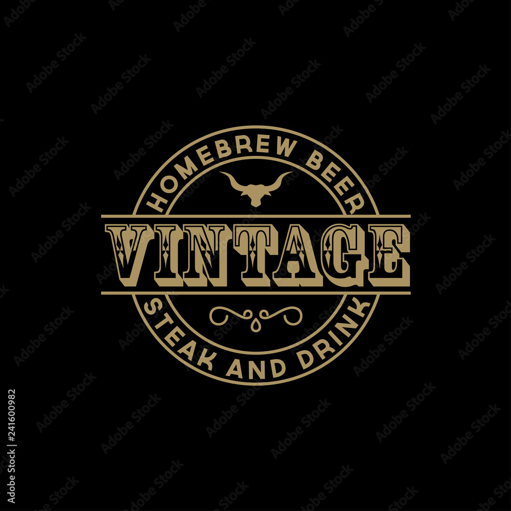 Antique frame border label engraving retro Country Emblem Typography for Western Bar/Restaurant Logo Design  inspiration. Elements Business Sign Hipster Logo Identity