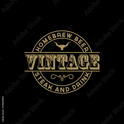 Antique frame border label engraving retro Country Emblem Typography for Western Bar/Restaurant Logo Design inspiration. Elements Business Sign Hipster Logo Identity