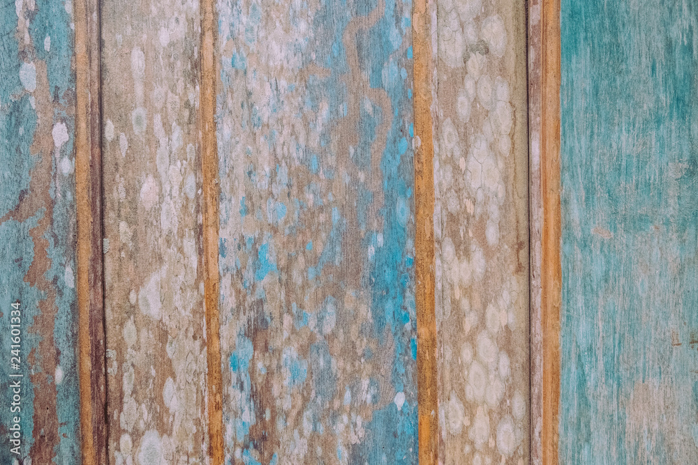 Shabby old wooden blue and yellow background.