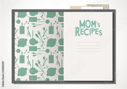 Fototapeta Naklejka Na Ścianę i Meble -  Cookbook with mom's recipes and papers, isolated on white background