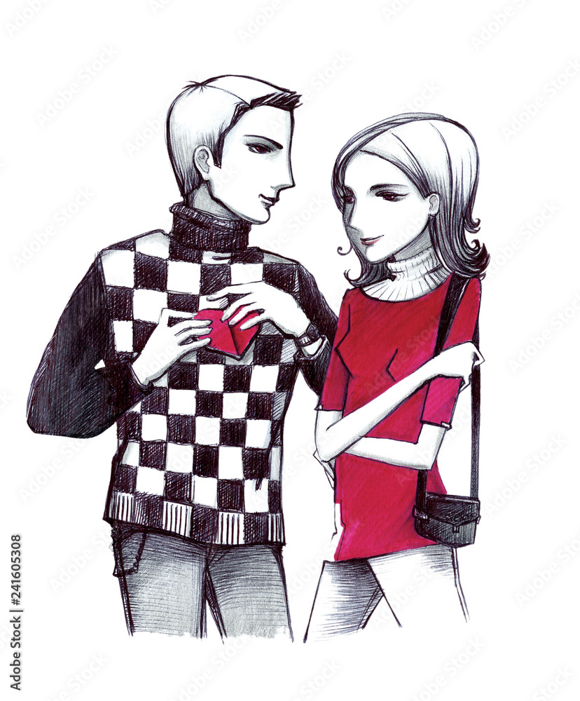 Fototapeta premium Valentine's Day. Illustration of a marker and ballpoint pen.