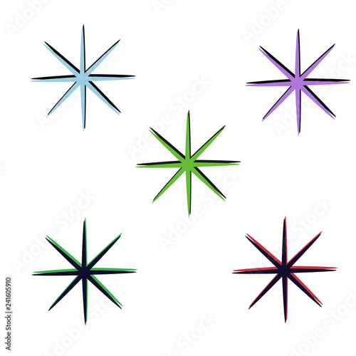 Collection of snowflakes. Vector design of winter multicolored snowflakes  festive stars for new year background.