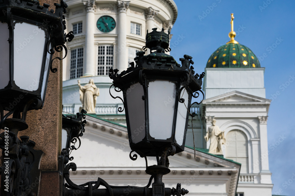 Old Street Lamp with the Helsinki Cathedral (Helsingin tuomiokirkko) on the background