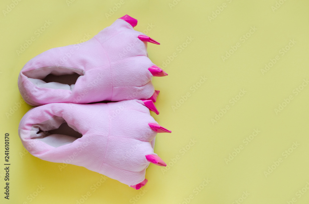 Pair of pink monster foot slippers Stock Photo Adobe Stock
