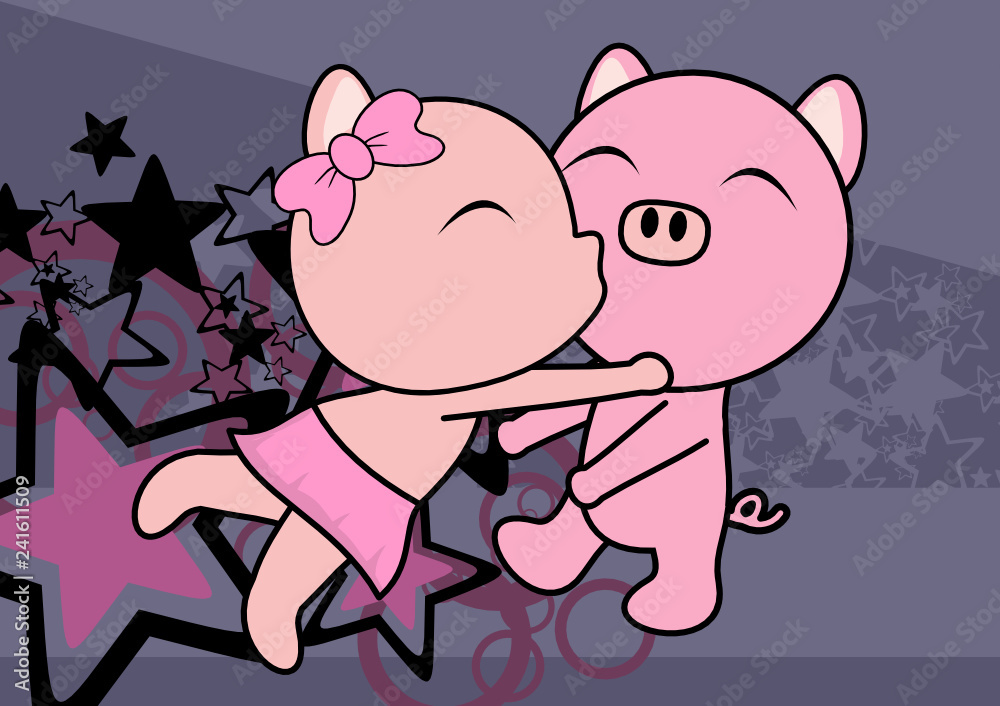 cute pig couple cartoon valentine love background in vector format very  easy to edit Stock Vector | Adobe Stock