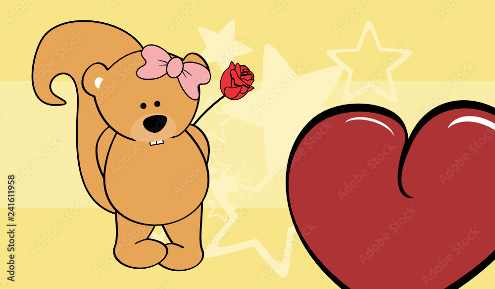 cute squirrel girl holding a red rosse valentine background in vector format very easy to edit