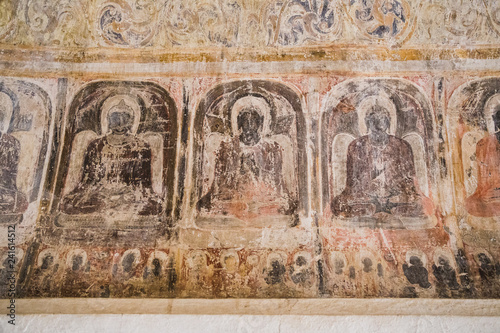 Painted images of buddha in a temple in Bagan, Myanmar