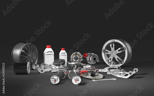 Car parts. 3D rendering.