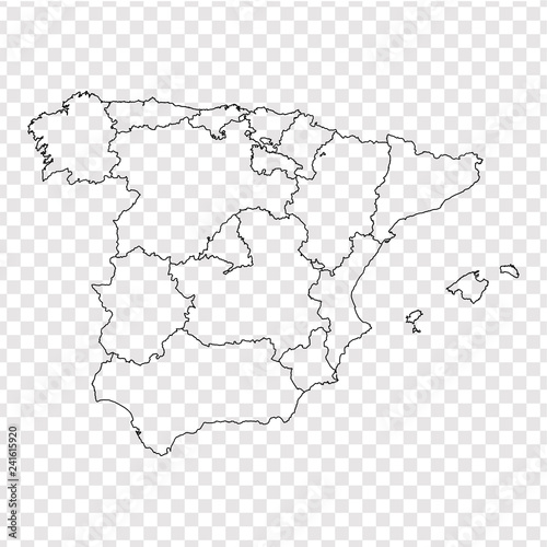 Blank map Spain. High quality map Spain with provinces on transparent background for your web site design, logo, app, UI. Stock vector. Vector illustration EPS10. 