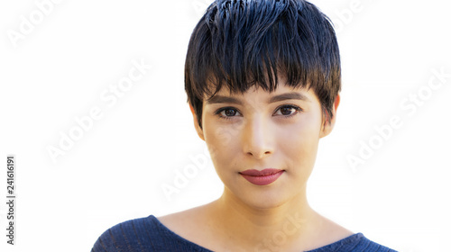 Fényképezés Attractive young woman's face, pixie hair cut