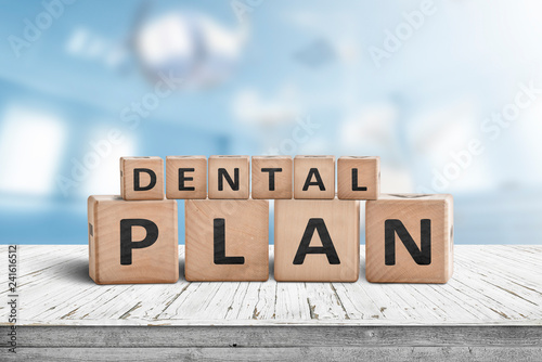Dental plan sign with a blue room in the background