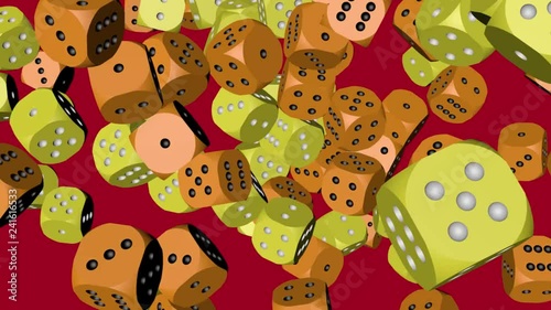 Yellow and Orange Color Dice Collided, Animation on Red Background