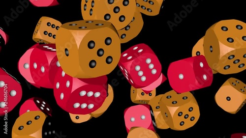 Red and Orange Color Dice Collided, Animation on Black Background