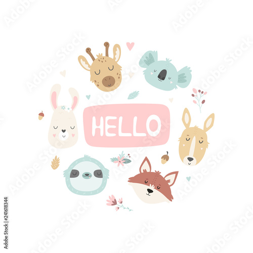 Vector illustration with cute funny animal heads