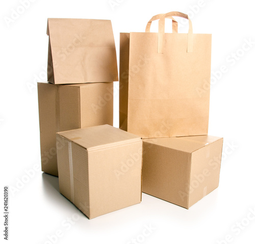 Boxes delivery package cardboard paper on white background isolation