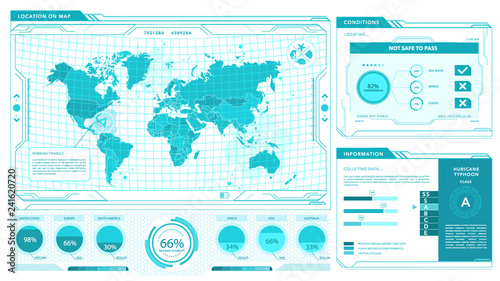 Vector world map, interface game UI, continents, aerial