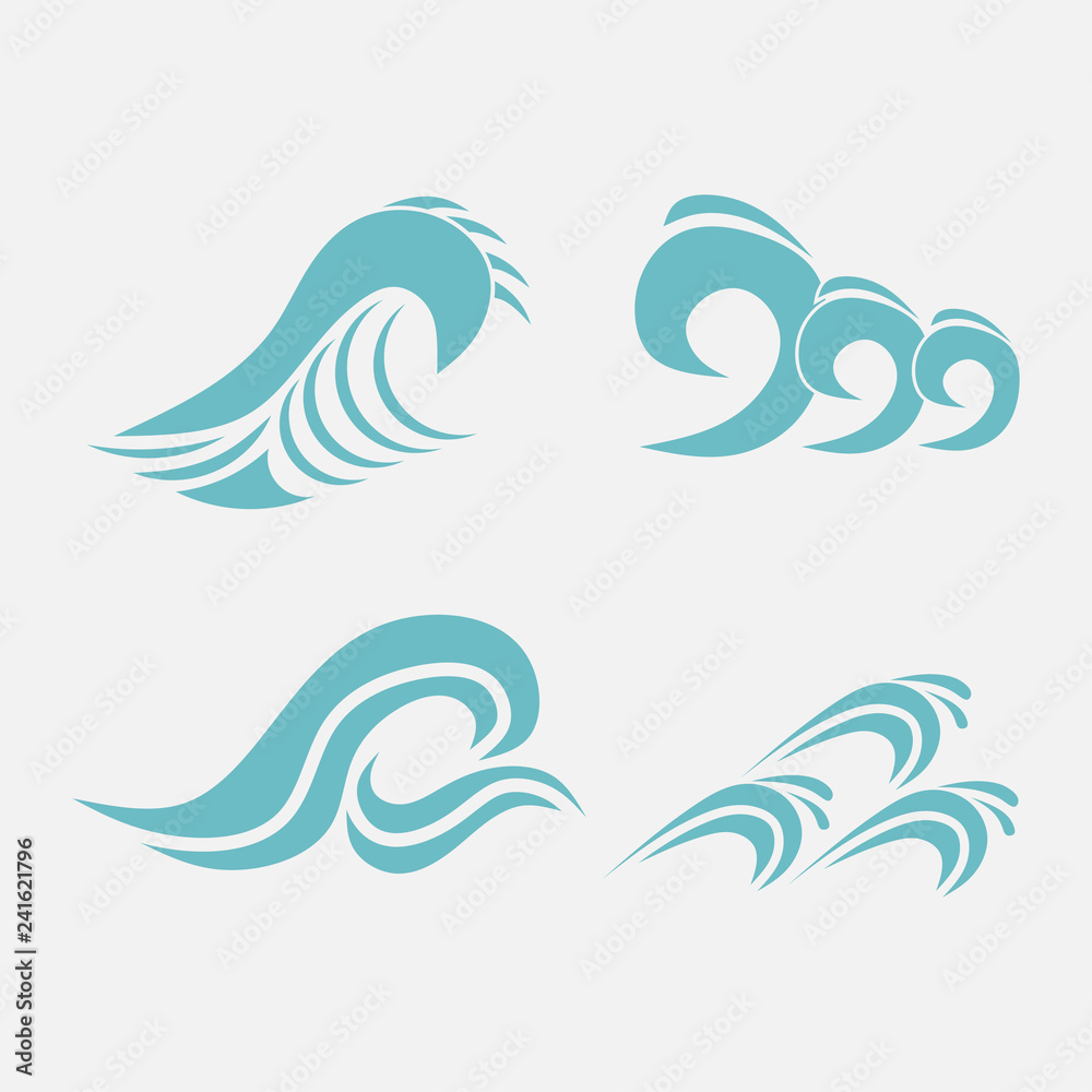 Naklejka premium set of waves, elements for design, surfing and splashing