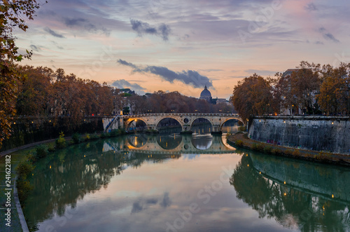 Canvas Print View of Ponte Sisto in the twilight, as seen from Garibaldi bridge