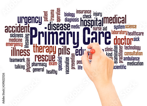 Primary care word cloud hand writing concept photo