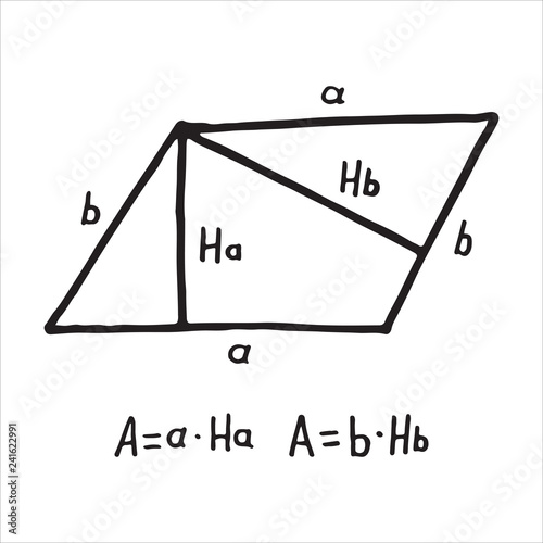 Hand drawn parallelogram Area. Sketch for education, icon