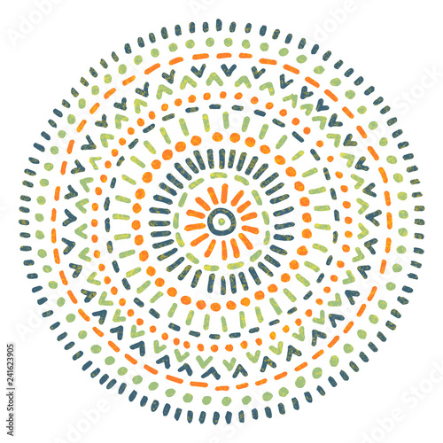 Mandala drawn by hand in a vintage style. Circle pattern. Grunge texture. Vector illustration.