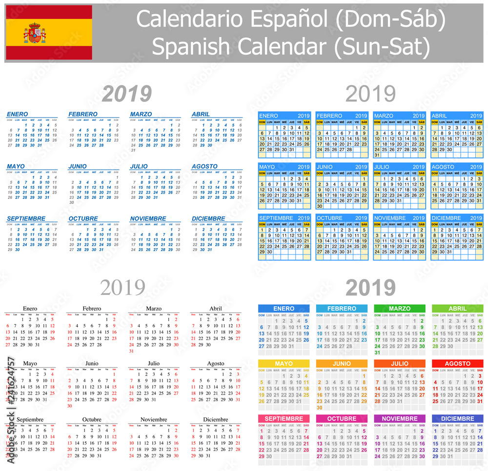 2019 Spanish Mix Calendar Sun-Sat on white background 2019 Spanish Mix Calendar Sun-Sat on white background