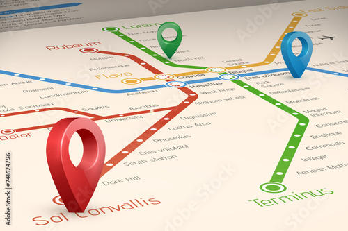 Relistic abstract blured map of subway routes in  perspective vi