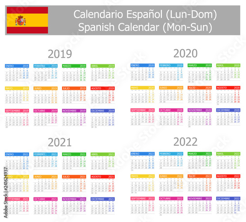 2019-2022 Spanish Type-1 Calendar Mon-Sun on white background