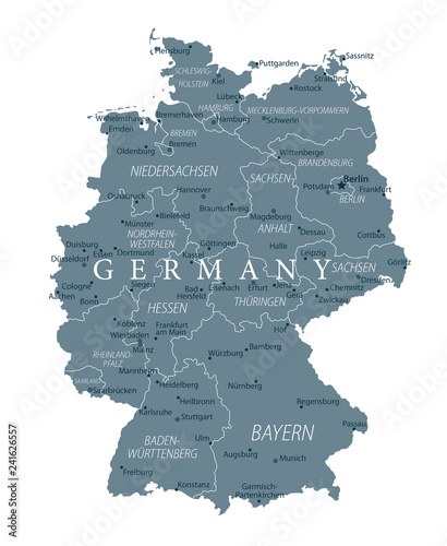 Obraz na plátně Germany Map - Grayscale - Highly detailed vector illustration